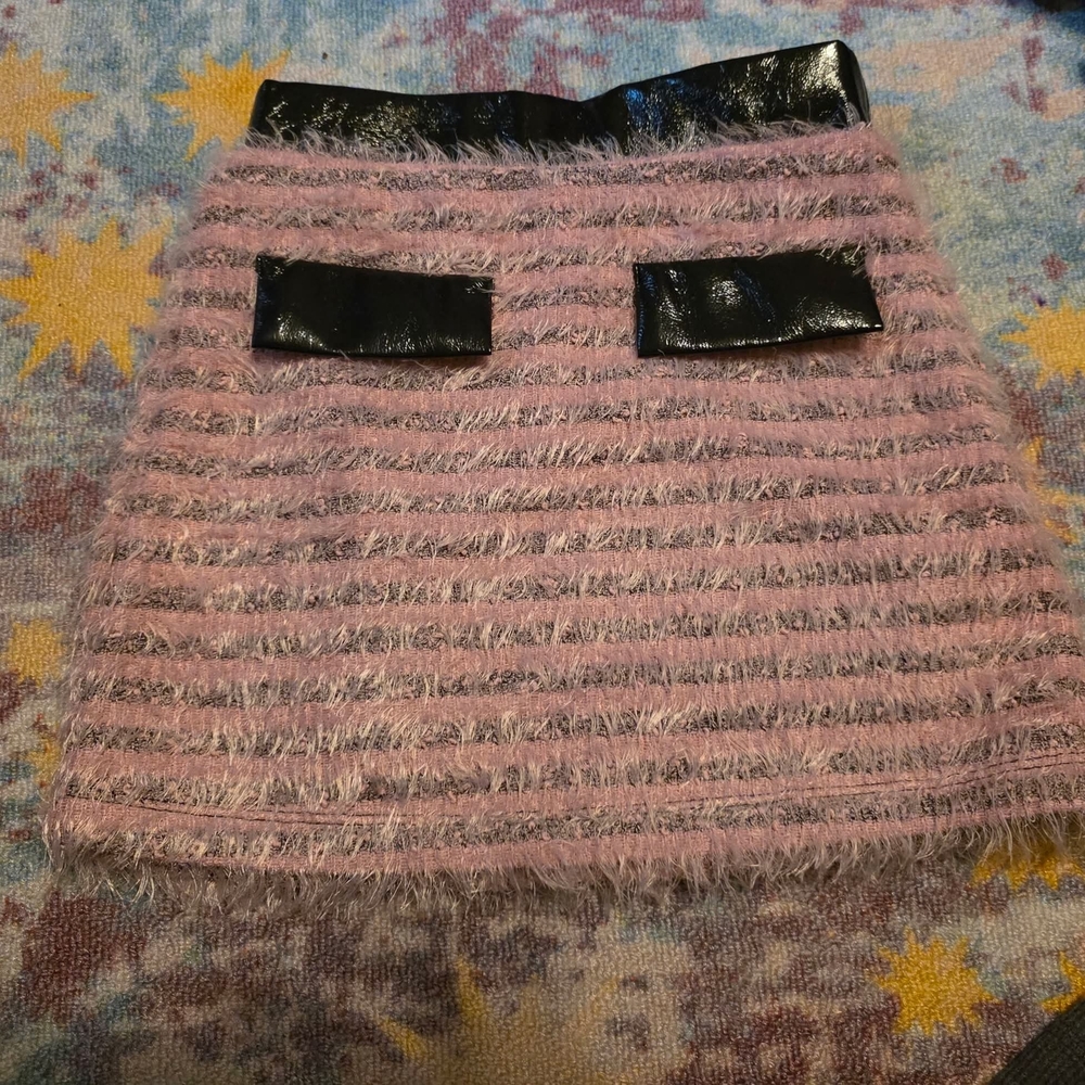 kidpik Fuzzy Pink Skirt with Black Accents